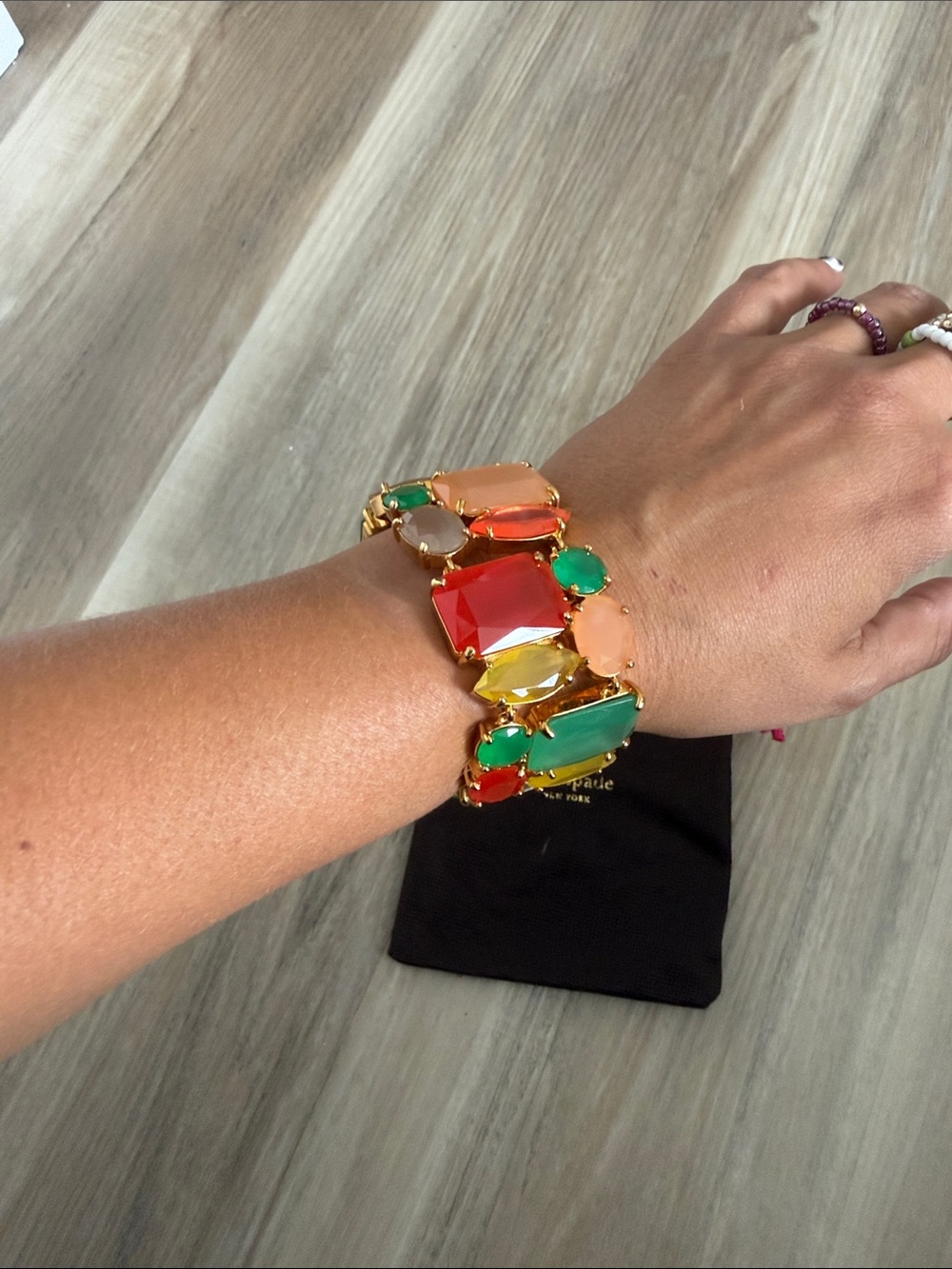 KATE SPADE Multicolor Gemstone Statement Bracelet - Gold Tone